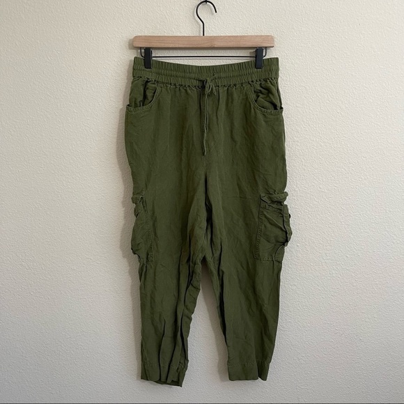 Madewell Tapered Huston Cargo Pull-On Crop Pants Linen Blend Green Medium - Picture 4 of 12